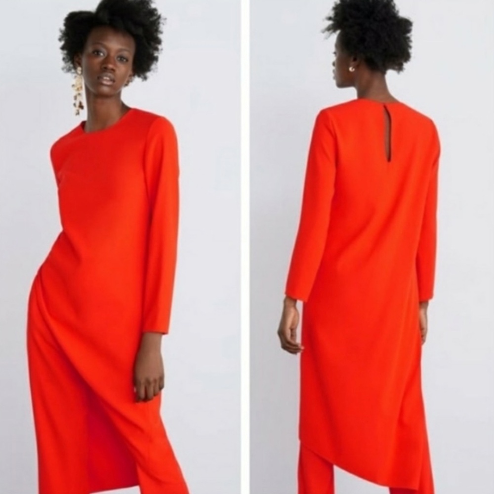 Zara red/orange long asymmetric top Size XS